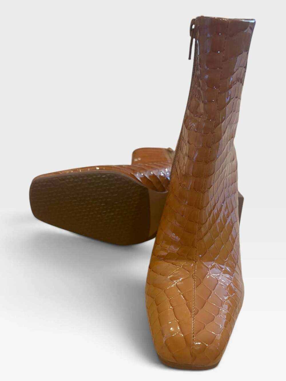 Katy Perry Brown Croc Embossed Ankle Boots 6 Gold Block Heel Western Retro Y2K